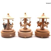 Carousel music box wooden music box ornament little girl birthday creative gift handmade wooden music box