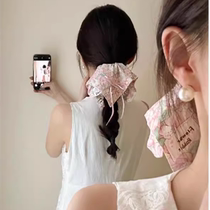 (Flowers) Square Scarf Collection｜French Pastoral Style Lace Large Intestine Hair Tie Square Floral Korean Headband