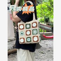 Finished product) Hand-knitted bag sweet camellia shoulder bag diy crocheted handbag gift yarn for besties