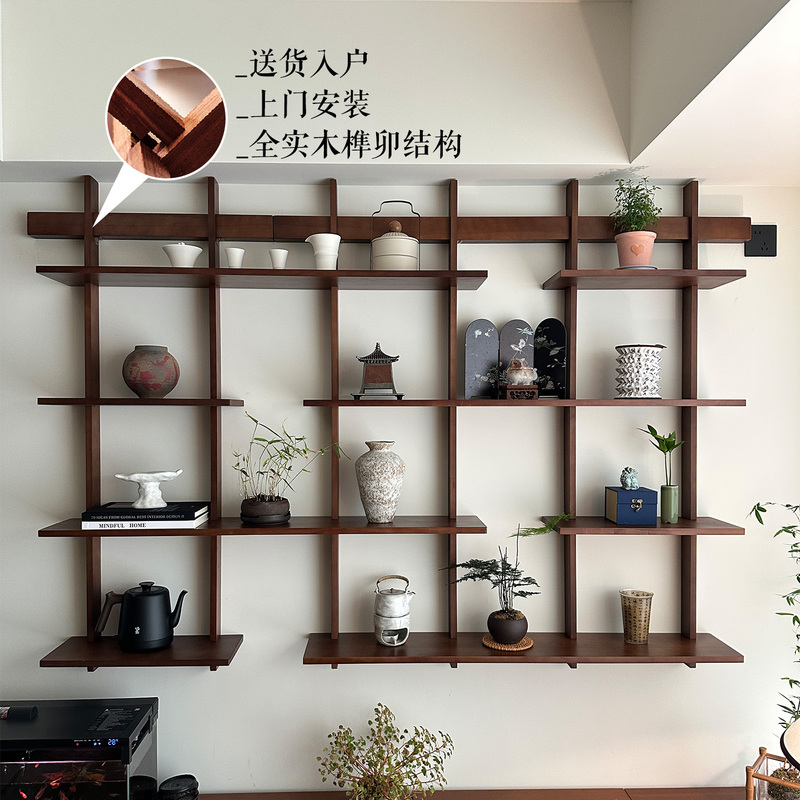 Japanese-Style Solid Wood Bookshelf, Wall-Mounted Storage Rack for Living Room, Home Display Rack, Antique Rack, Coffee Shop Wall-Mounted Shelf Japanese-Style Solid Wood Bookshelf, Wall-Mounted Storage Rack for Living Room, Home Display Rack, Antique Rack, Coffee Shop Wall-Mounted Shelf