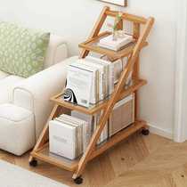 Removable folding bookshelf storage rack childrens storage rack household trolley with wheels floor-standing simple multi-layer bookcase