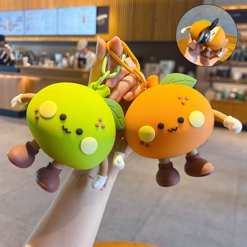 Creative Orange Silicone Coin Purse Keychain Pendant Earphone Storage Bag Pendant Couple Bag Doll Keychain
