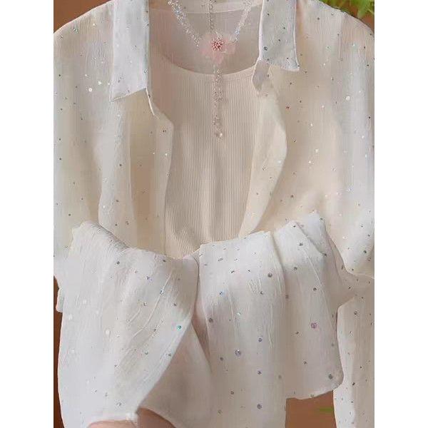 Gold-Stamped Sun Protection Clothing, French-Style Sweet Sequined Sun Protection Thin Shirt, Women's Summer Casual Loose Versatile Shirt