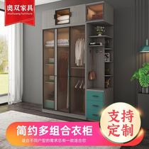 Modern simple sliding door wardrobe bedroom wooden household wardrobe multi-layer multi-functional combination cabinet wardrobe