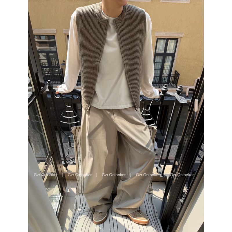 Gzr Onlooker New Noble Wool Blend Zipper Knit Vest Jacket Zipper Cardigan Sweater Vest