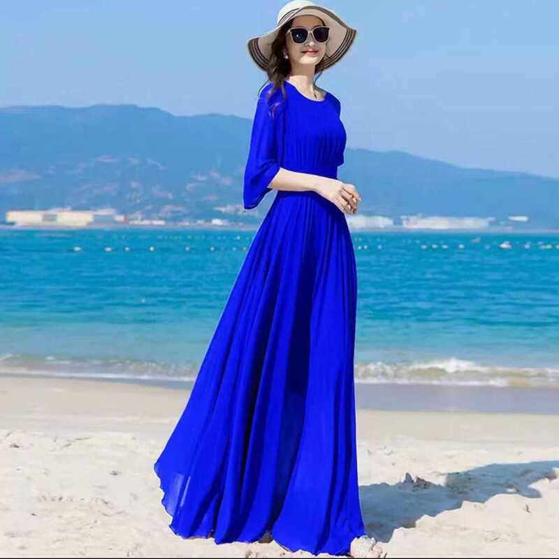 To Ankle Chiffon Dress Women's 2025 Spring and Summer Large Size Slimming Look Skirt Vacation Bohemian Beach Long Skirt