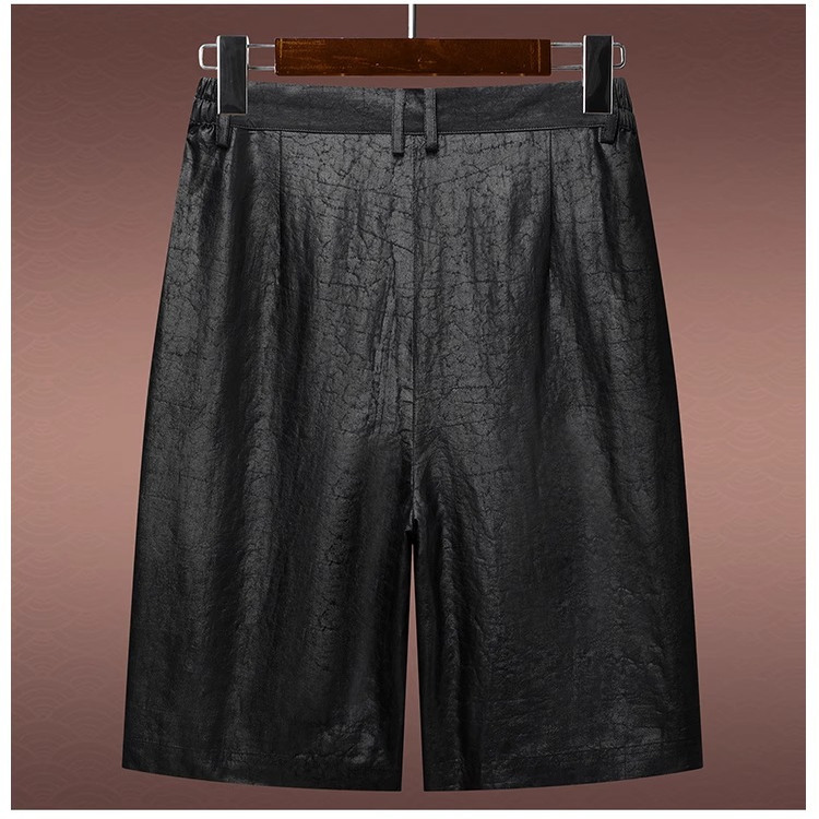 Xiangyunsha Men's Casual Pants Turtle Crack Dad's Quarter Pants Plaid Casual High Waist Chinese Style Mulberry Silk Shorts