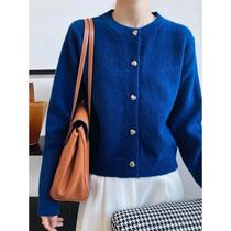 Luxi retro soft and waxy knitted cardigan for women autumn new Korean round neck short sweater jacket ss185