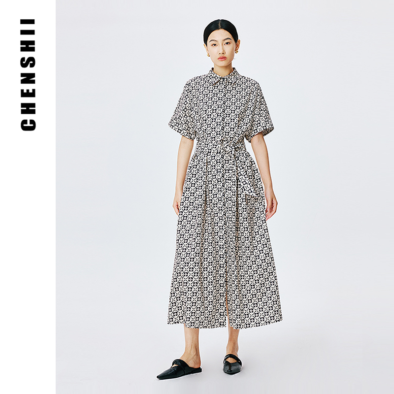 Chenshii Official 2026 Summer New Fashion Elegant Design Shirt Collar Ruched Dress
