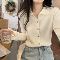 2024 Spring and Autumn New Polo Neck Sweater Button Design Gentle Wind Spring Knitted Cardigan Bottoming Top