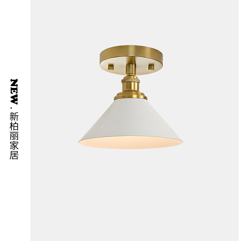 All-Copper Ceramic Lampshade American-Style Simple Retro Villa Bathroom Entrance Hallway Designer Recommended Ceiling Light