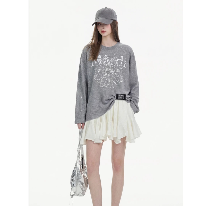 Mardi Korean Style Light Luxury Versatile Daisy Round Neck Long-Sleeve Top 2026 Spring/Summer New Casual Loose T-Shirt Blouse Mardi Korean Style Light Luxury Versatile Daisy Round Neck Long-Sleeve Top 2026 Spring/Summer New Casual Loose T-Shirt Blouse