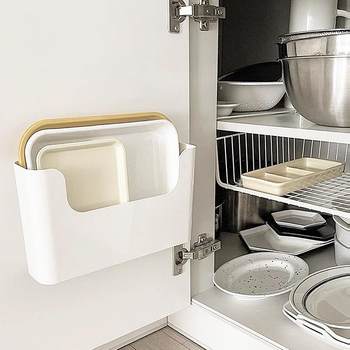 Wall-mounted punch-free storage box japanese simple pure white kitchen bathroom cabinet door large capacity storage and organization box
