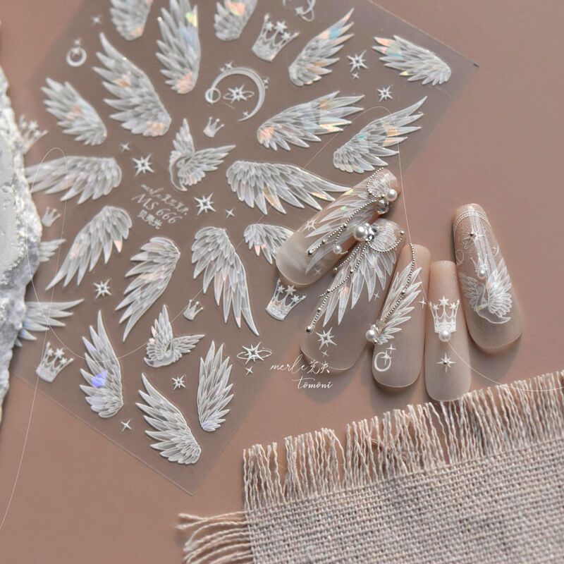 Angel Wings White Feather Wings Stereo Relief Crystal Diamond Nail Art Stickers Tomoni Nail Decoration Stickers