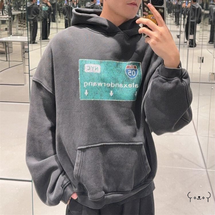 Alexander Wang New Style Sweatshirt with Contrasting Color Highway Sign Pattern on the Chest for Women and Men