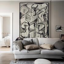Wabi-sabi style black and white abstract decorative painting vertical version living room entrance entrance huge floor-to-ceiling sofa background wall hanging painting