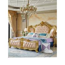 European style villa leather bed 1 8 meters solid wood carved double bed wedding bed French master bedroom 2 0 meters crown bed