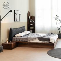 Nordic all solid wood tatami black walnut master bedroom bed soft back solid wood bed cherry wood low bed floor bed