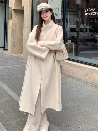 Song Yi's Same Style Cashmere Coat, Mid-Length, 2025 Autumn and Winter New Style, Simple and High-End Double-Sided Woolen Coat for Women