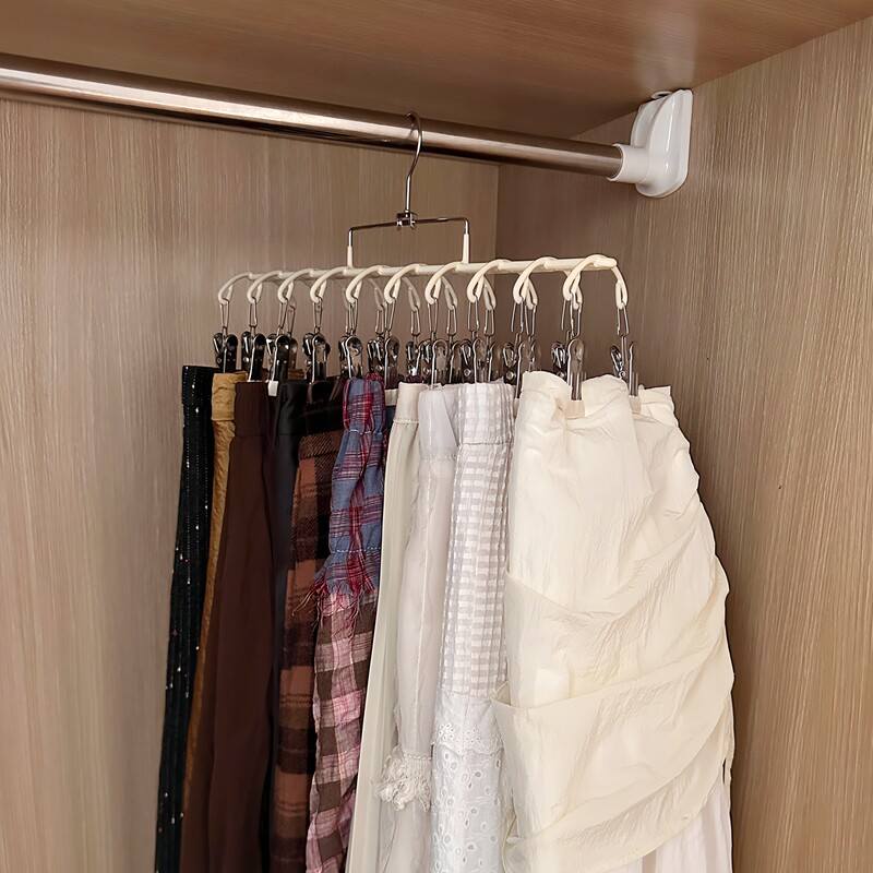 Pants Clip Hanger for Home Use, Multi-Clip Wardrobe Organizer, Windproof, Non-Marking, Double-Row Balcony Drying Rack for Underwear, Small Gadget