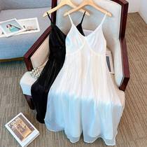 2023 summer new slimming fairy skirt large size French flowing gauze sexy suspender with inner bottoming dress