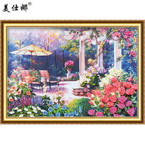 Supply European landscape flowers and grass ribbon embroidery living room and bedroom hanging paintings color printing C-0110 romantic rose edge