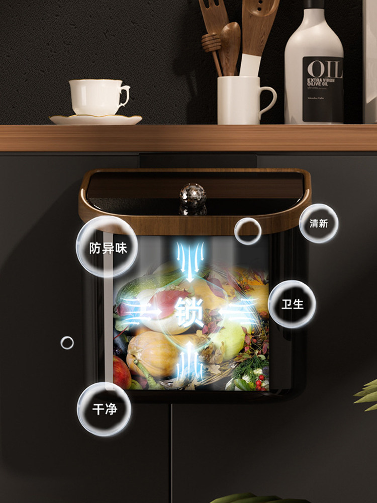 New Wall-Mounted Kitchen Trash Can with Lid for Home Use, Suitable for Narrow Spaces in Bathrooms and Toilets, Hanging Storage Bin for Kitchen Waste