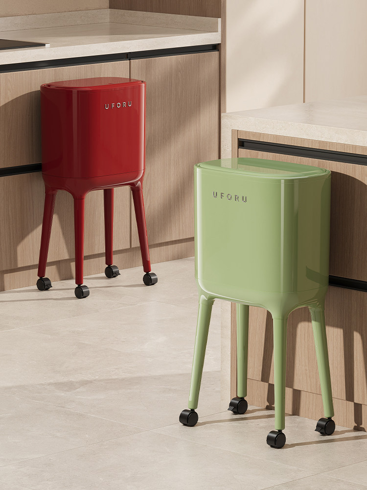 Trash Can for Home Use 2025 New Model Indoor Living Room Kitchen Dedicated No Bending Required Movable with Wheels High-Legged with Lid