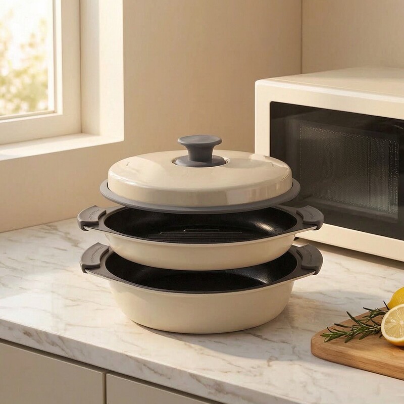 Microwave Oven Special-Purpose Multifunctional Home Cooking Pot for Baking Rice, Frying Fish, Roasting Wings, Barbecue, Cooking Pot, Best-Selling in Japan and South Korea for Export