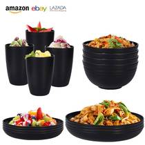 Wheat straw tableware cutlery fork spoon portable set dishes water cup 4-person outdoor tableware set