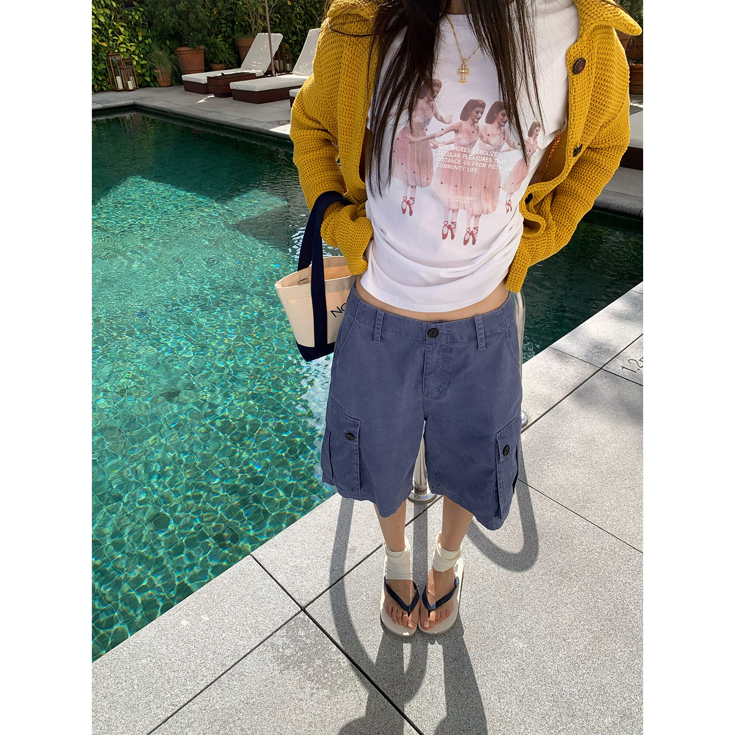 【小蓝莓】Плотные винтажные сине-фиолетовые свободные капри с большими карманами