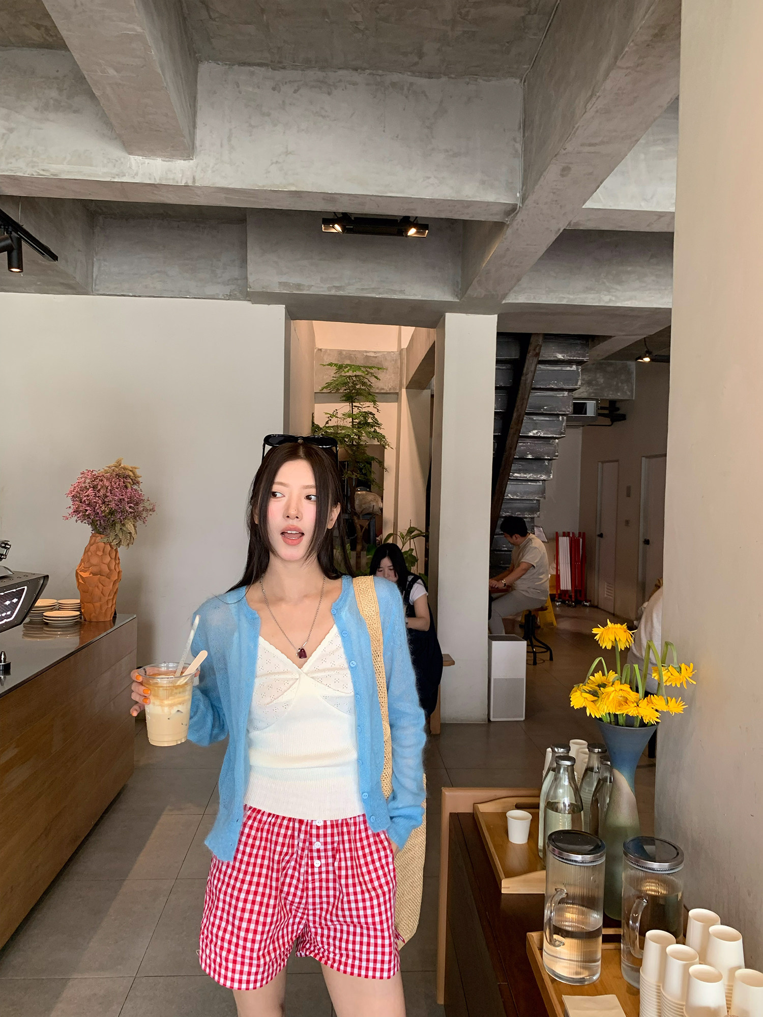 牙套大汪 корейские девичьи клетчатые повседневные шорты с эластичным поясом и пуговицами