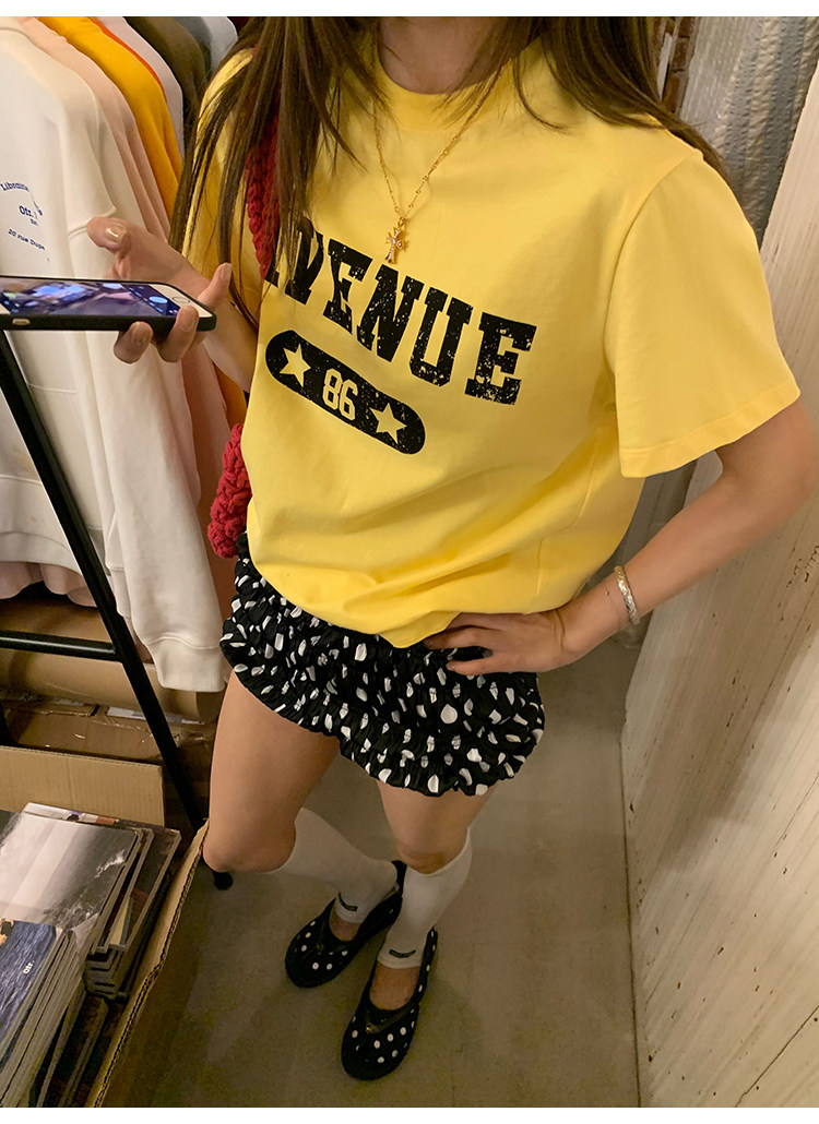 牙套大汪 Футболка с буквенным принтом, короткий рукав, 2 цвета