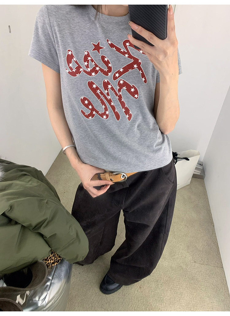 牙套大汪【kissme】Женская хлопковая футболка с рождественским красным принтом в американском ретро стиле