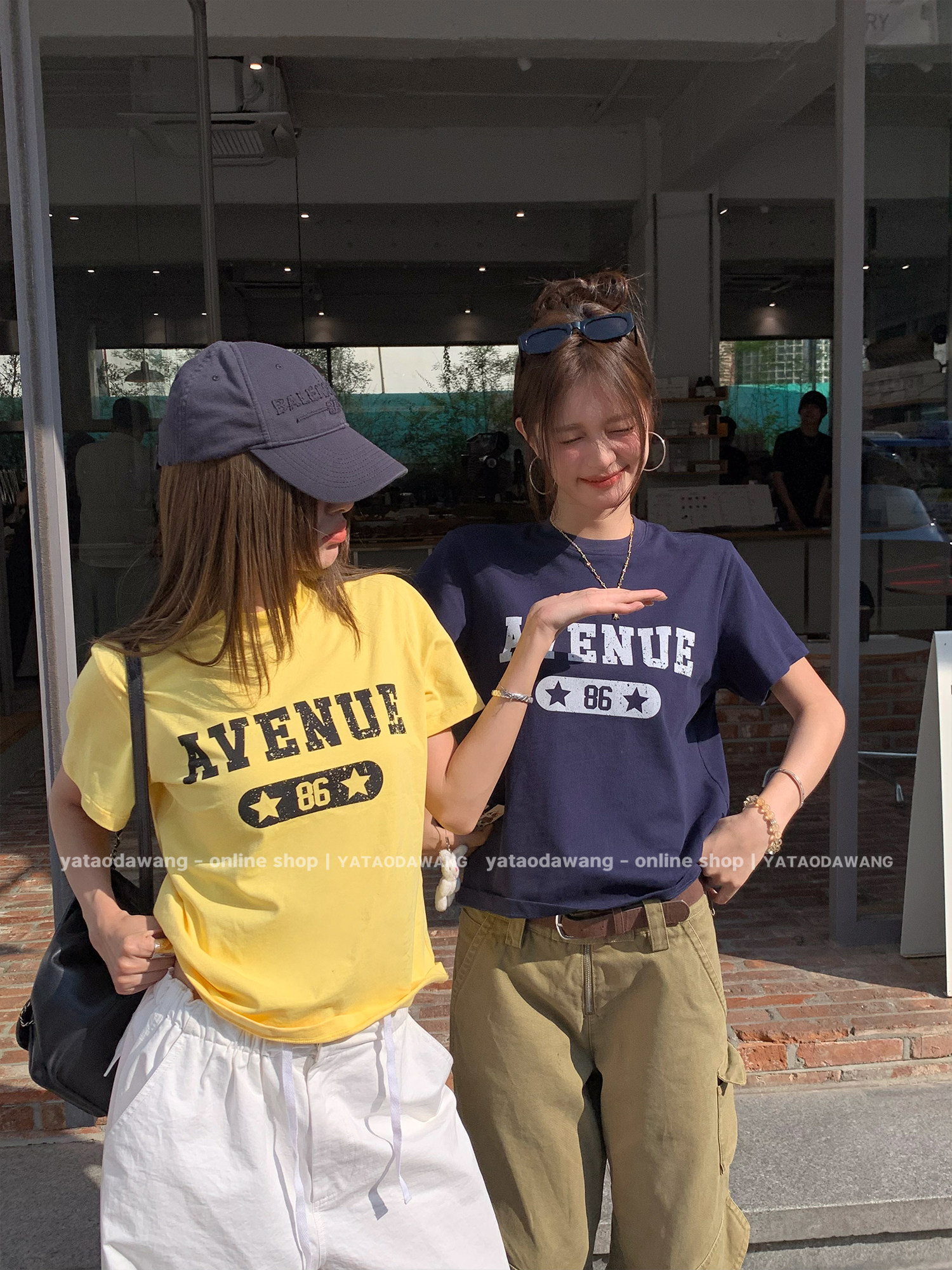 牙套大汪 Футболка с буквенным принтом, короткий рукав, 2 цвета