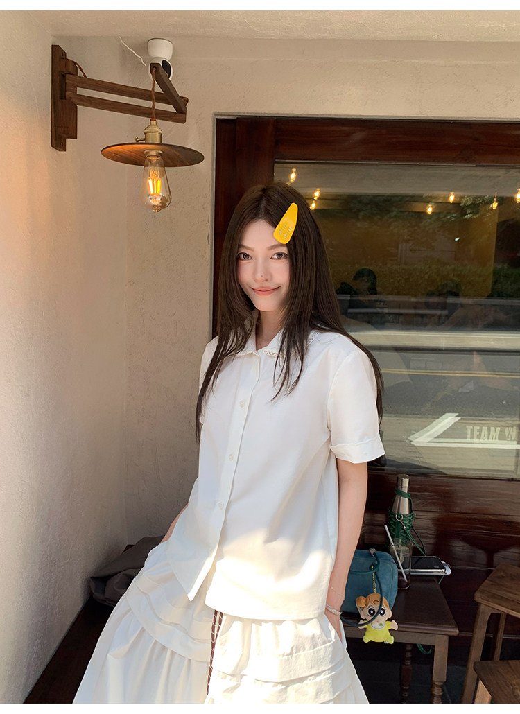 Женский комплект miu - белая рубашка с короткими рукавами и юбка в корейском стиле