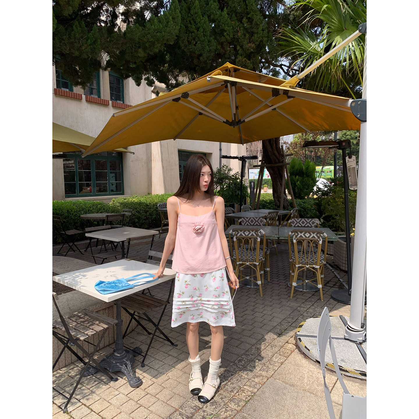 牙套大汪【Тайный сад】Нежная юбка из шифона с цветочным принтом, завязками по бокам и эластичным поясом со складками