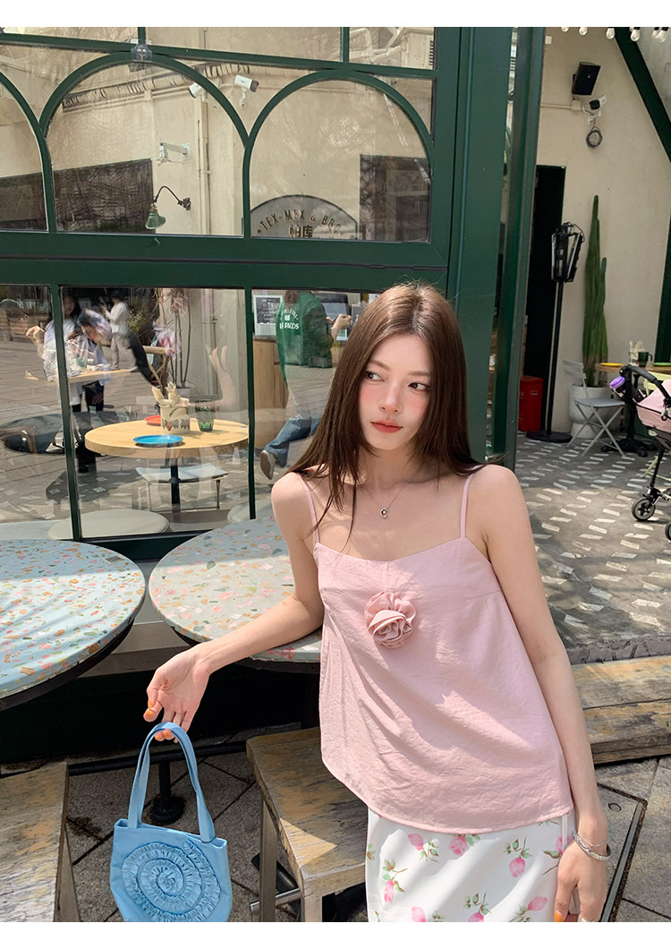 牙套大汪【花朵礼记】топ с объемными цветами розового цвета, регулируемые бретели