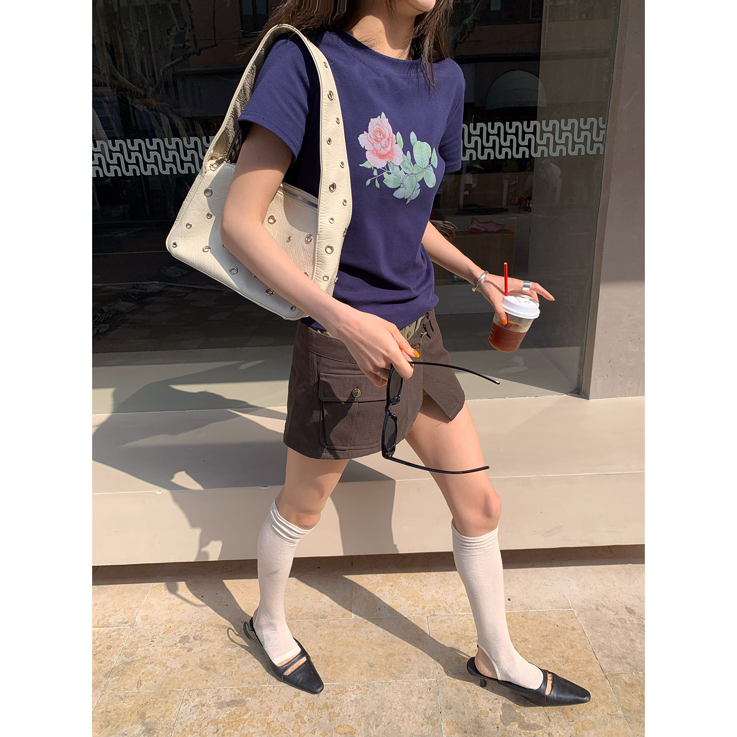 牙套大汪 【Розы! Розы】 Принтованная футболка с короткими рукавами летняя универсальная стройнящая блузка