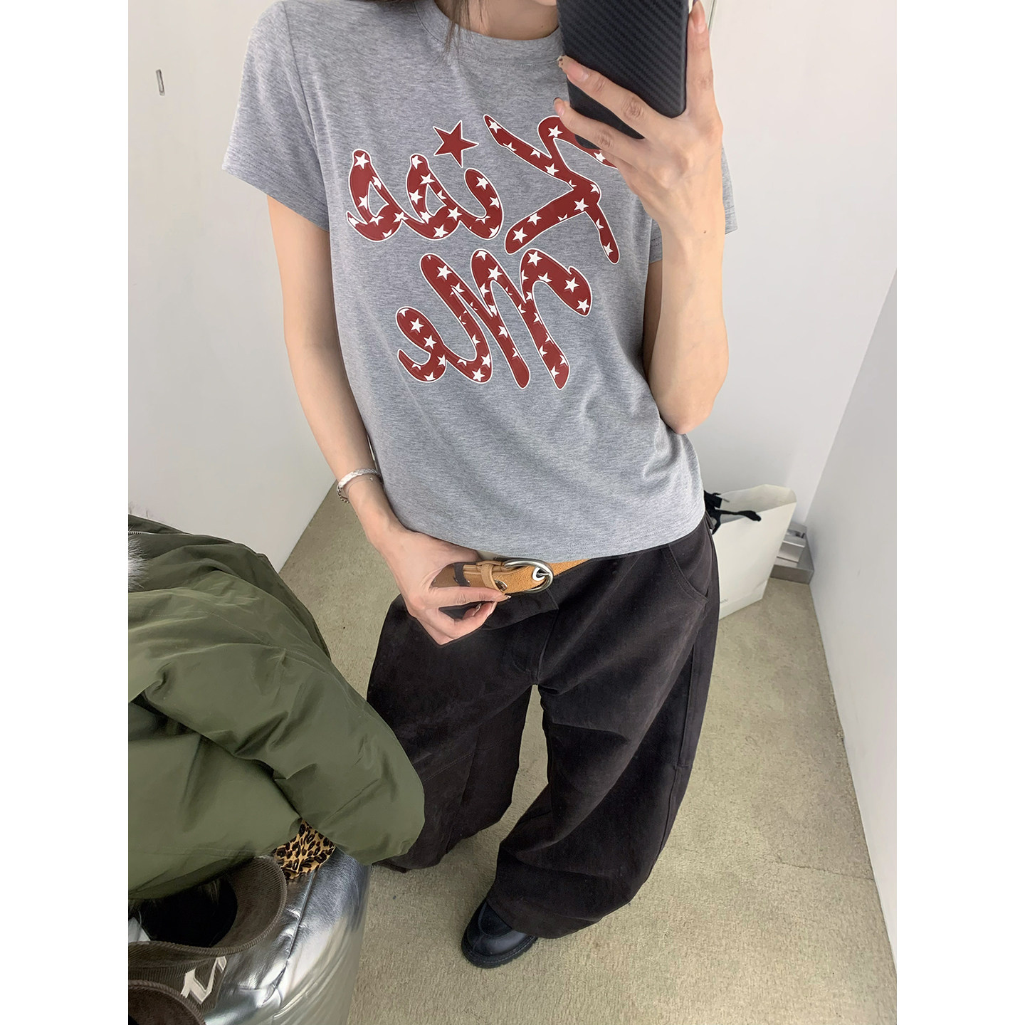 牙套大汪【kissme】Женская хлопковая футболка с рождественским красным принтом в американском ретро стиле