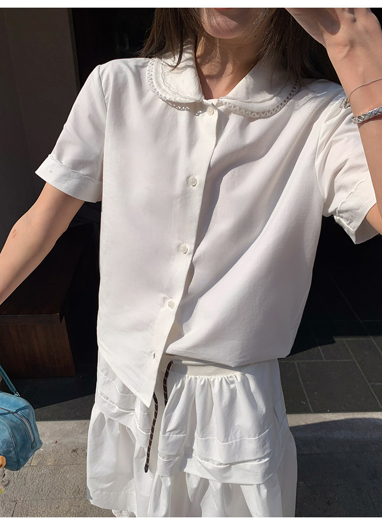 Женский комплект miu - белая рубашка с короткими рукавами и юбка в корейском стиле