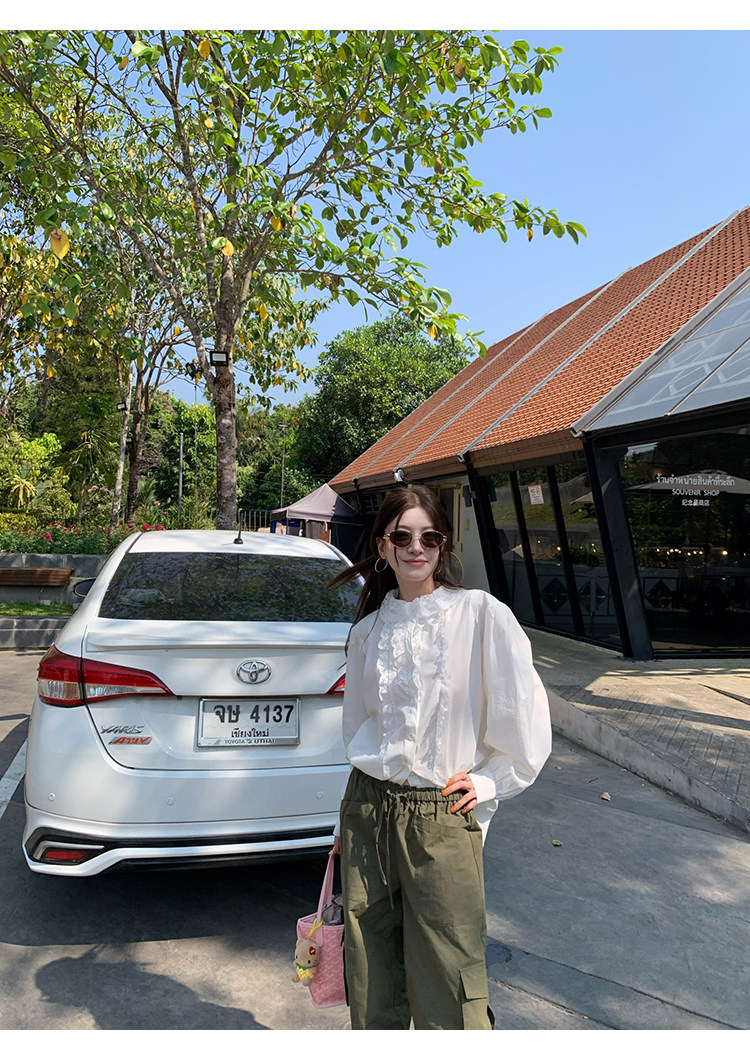 牙套大汪 【Французский белый лунный свет】 Винтажная рубашка с кружевным воротником и объемными рукавами в корейском стиле