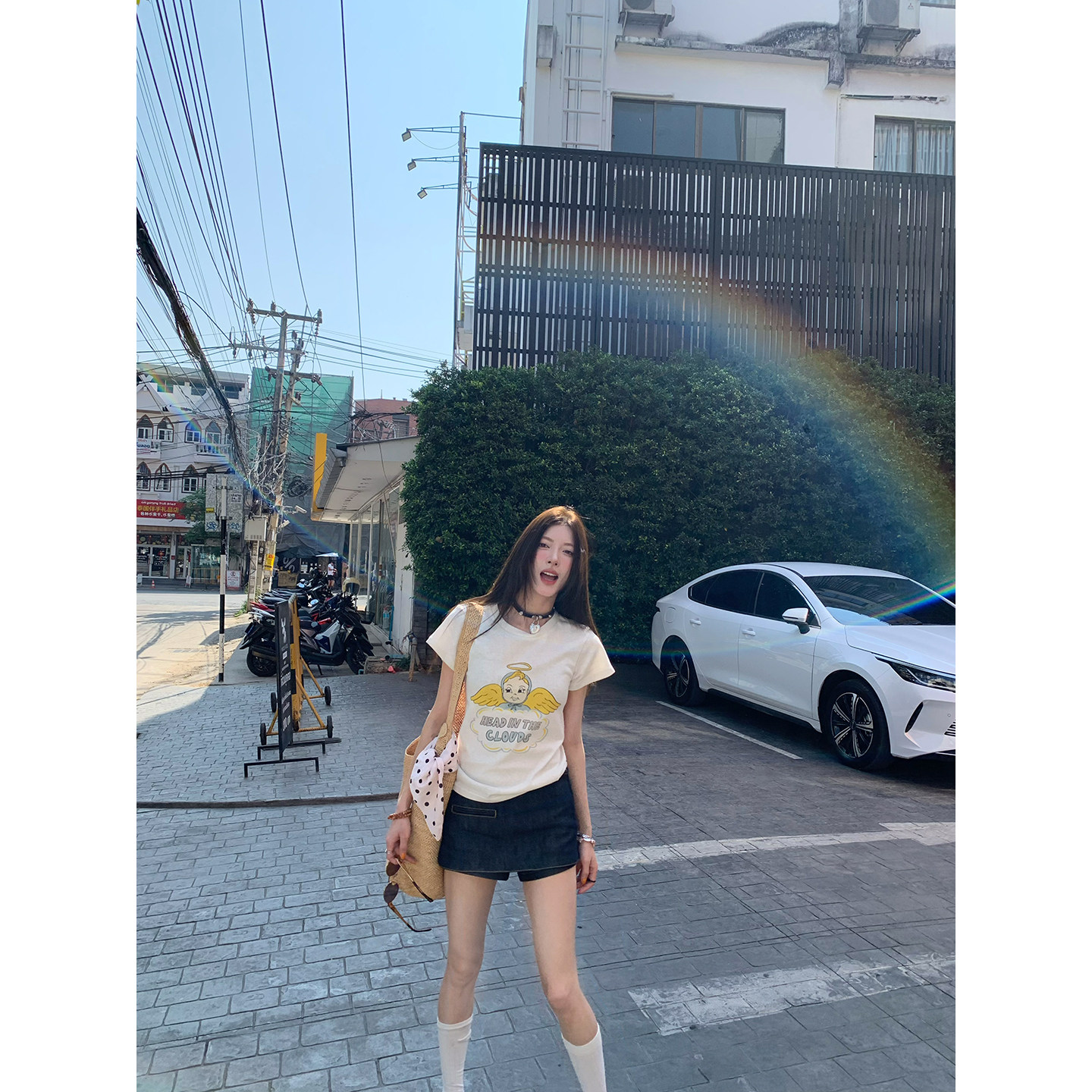 牙套大汪 【Sweet Cool Denim】 джинсовая мини-юбка с заниженной талией оригинального денимового цвета