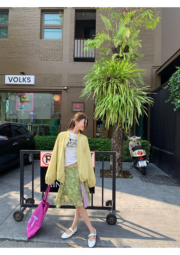 牙套大汪 [Зеленые цветы] Юбка-миди с цветочным принтом в стиле масляной живописи с контрастными цветами