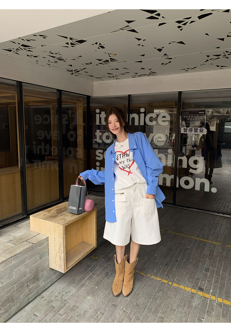 牙套大汪 【Сердечный ритм】 Свободная футболка с круглым вырезом и уникальным принтом в виде букв и сердечек