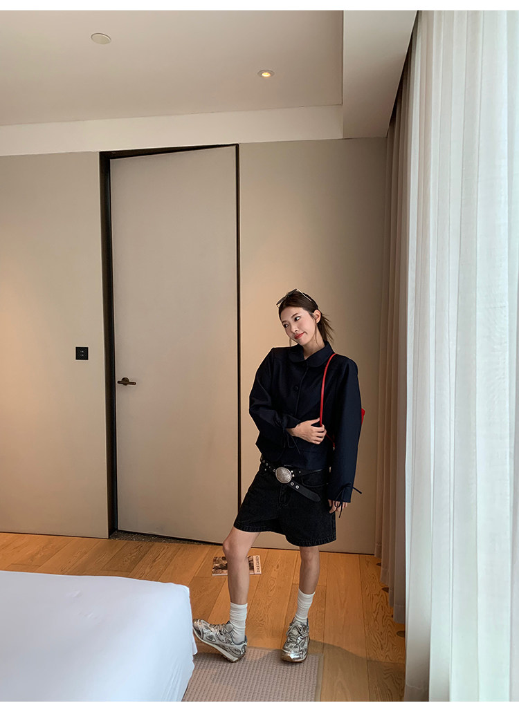 牙套大汪 джинсовые шорты с высокой талией для стройного силуэта