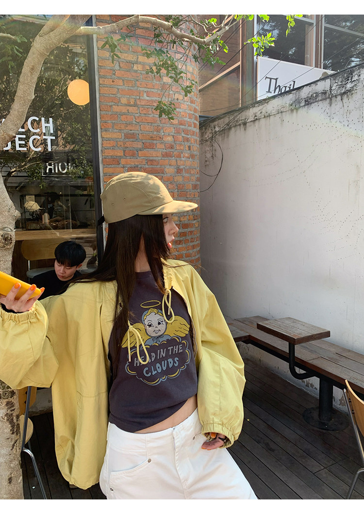 牙套大汪【天使贝贝】Американская ретро футболка с принтом ангелочка приталенного кроя с короткими рукавами