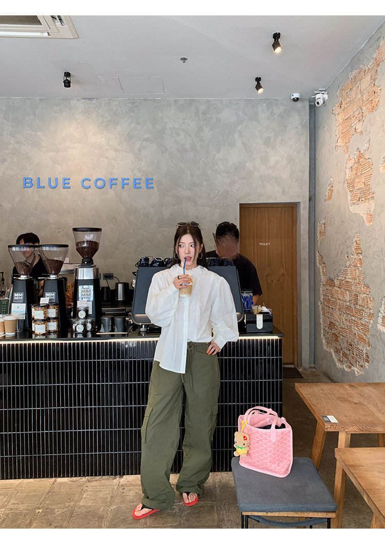 牙套大汪 【Бунтарский квартал】 брюки карго с низкой посадкой, кулиской и большими карманами