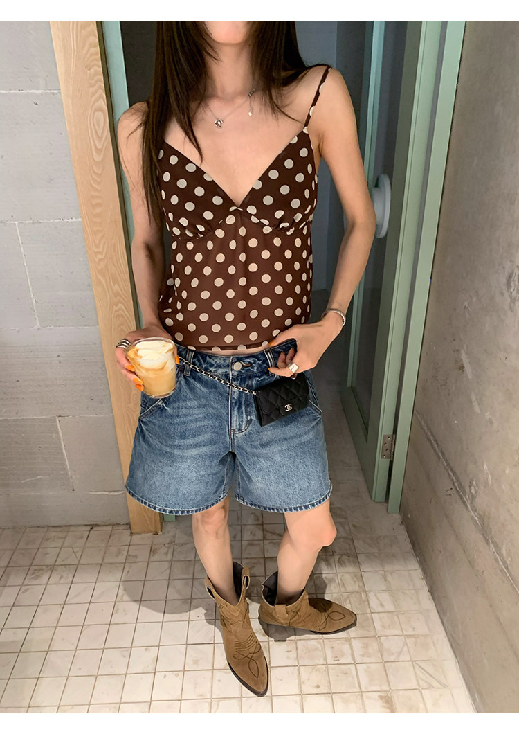 牙套大汪【邂逅西西里】Топ на бретельках с бантом + юбка с рыбьим хвостом в горошек с кружевной талией + ленты