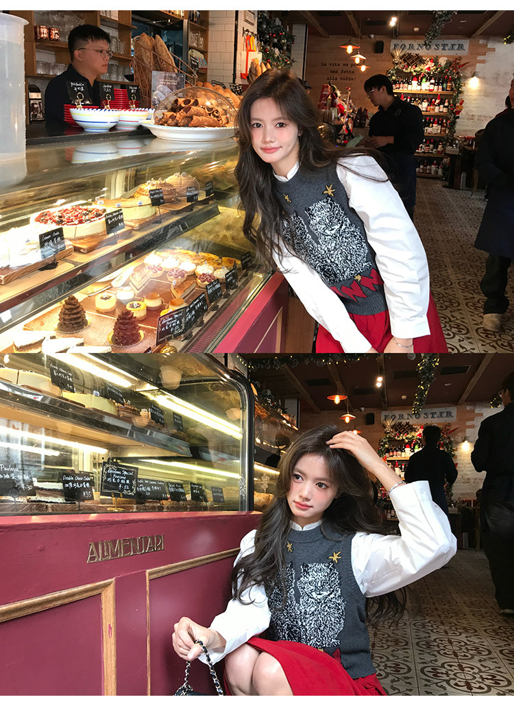 牙套大汪 【双轨女孩】 белая хлопковая рубашка с широкой планкой, складками и воротником-стойкой в школьном стиле